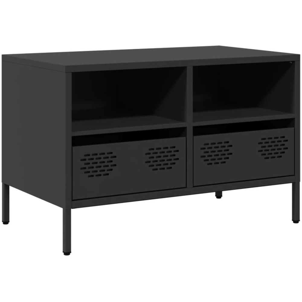 vidaXL 2 Drawer 2 Shelf Black Steel Industrial Style TV Cabinet Image 2