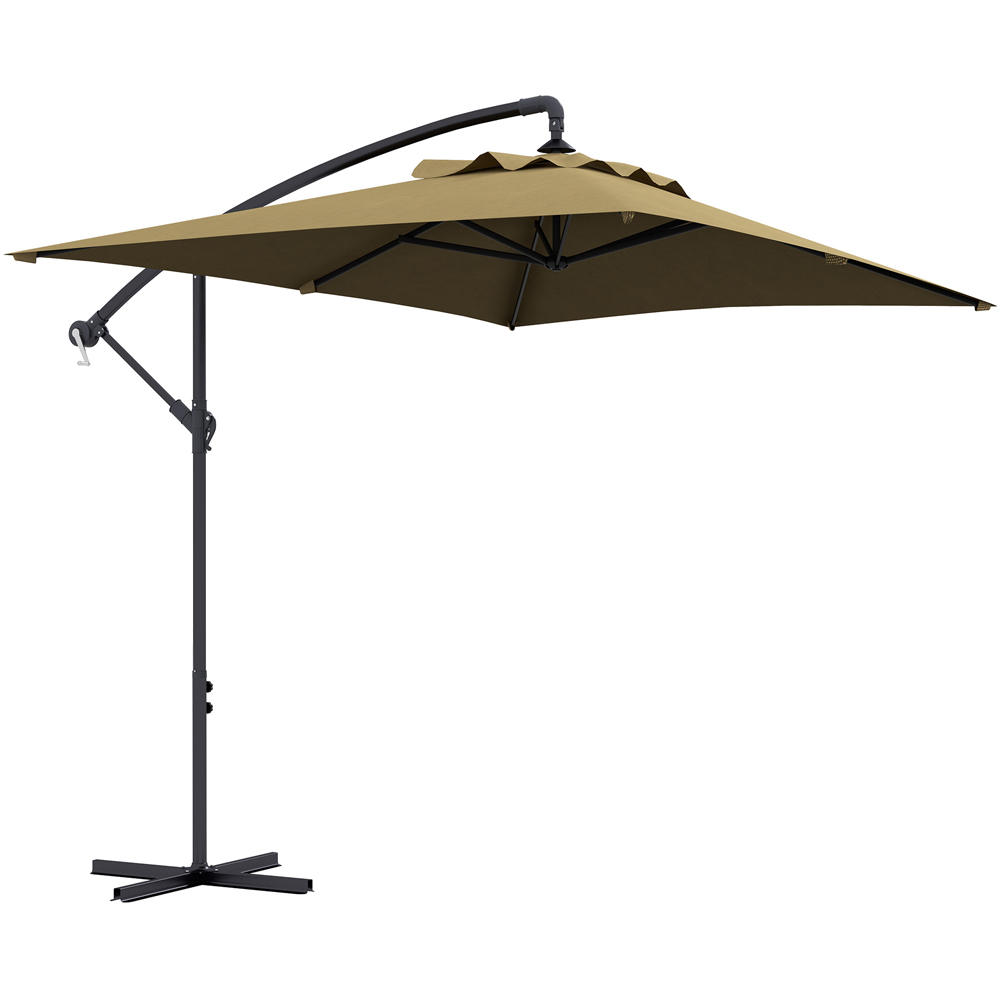 Outsunny Brown Crank Handle Cantilever Banana Parasol with Cross Base 3 x 2m Image 1