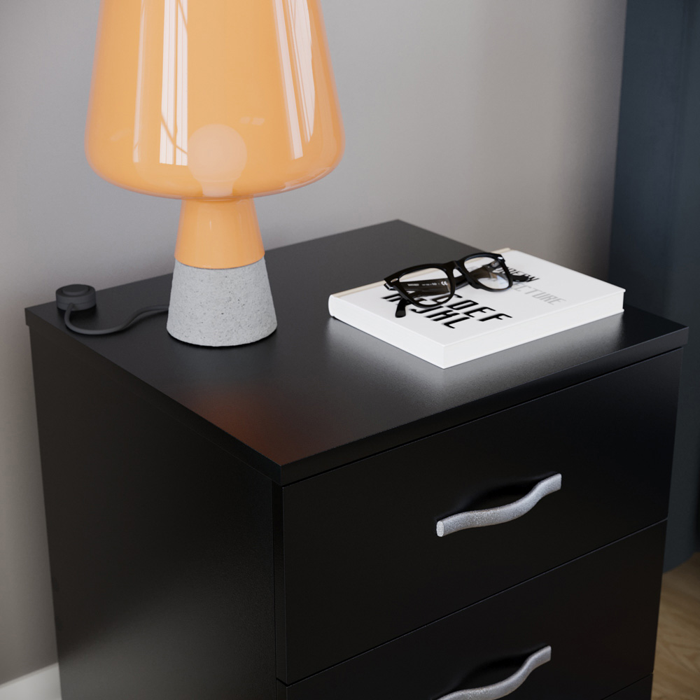 Vida Designs Riano 3 Drawer Black Bedside Table Image 3