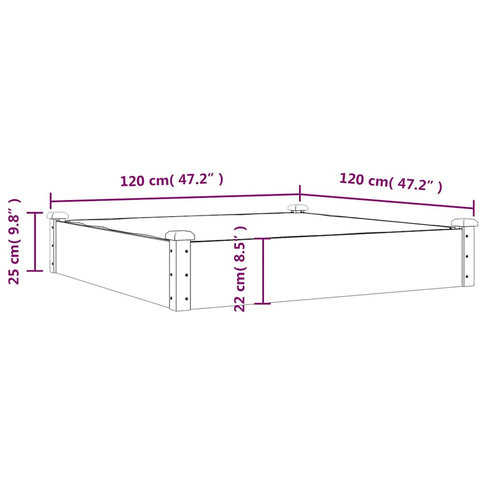 vidaXL Grey Fir Wood Raised Garden Bed with Liner 25 x 120 x 120cm Image 7