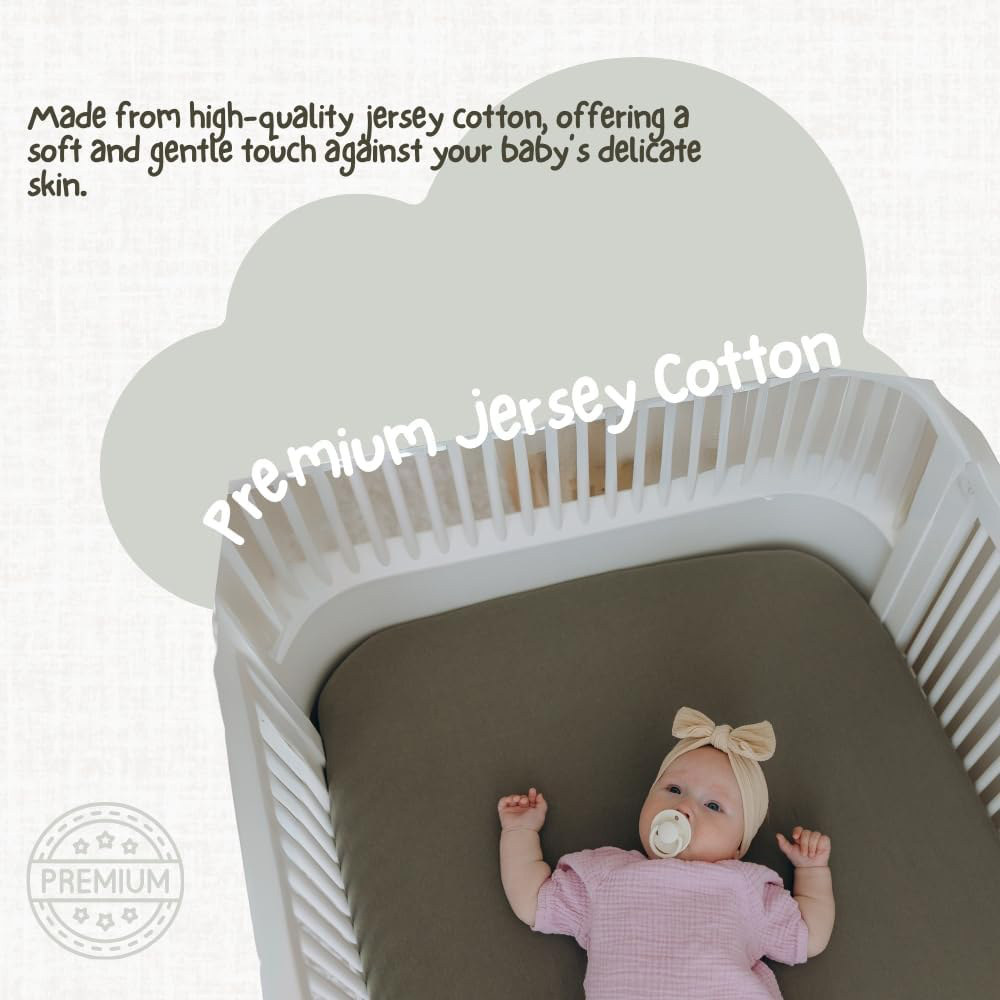 MHG Living Green and Mustard Jersey Cotton Fitted Cot Bed Sheet 120 x 60cm 2 Pack Image 8