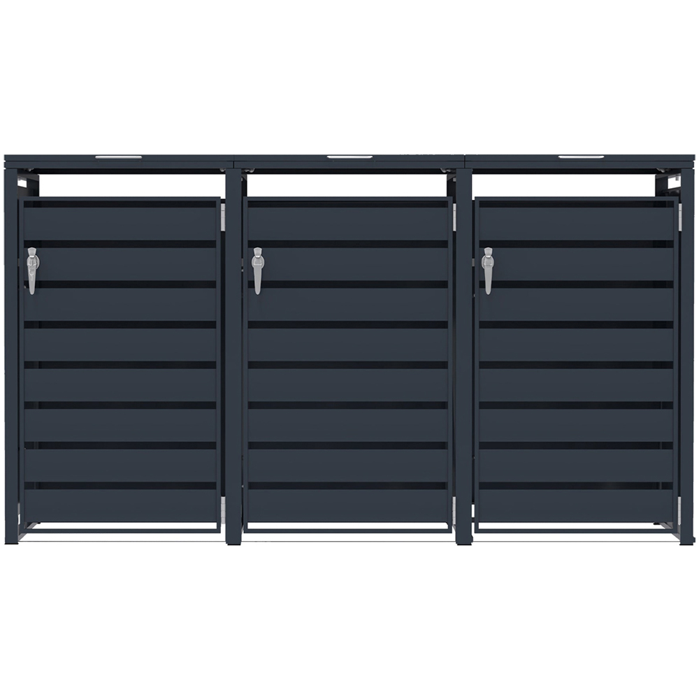 MonsterShop Anthracite Grey Metal 3 Wheelie Bin Storage Shed Image 1