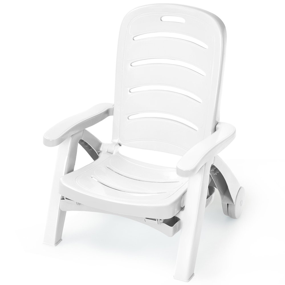 Costway White Adjustable Chaise Lounge Chair with Built In Wheels Image 3