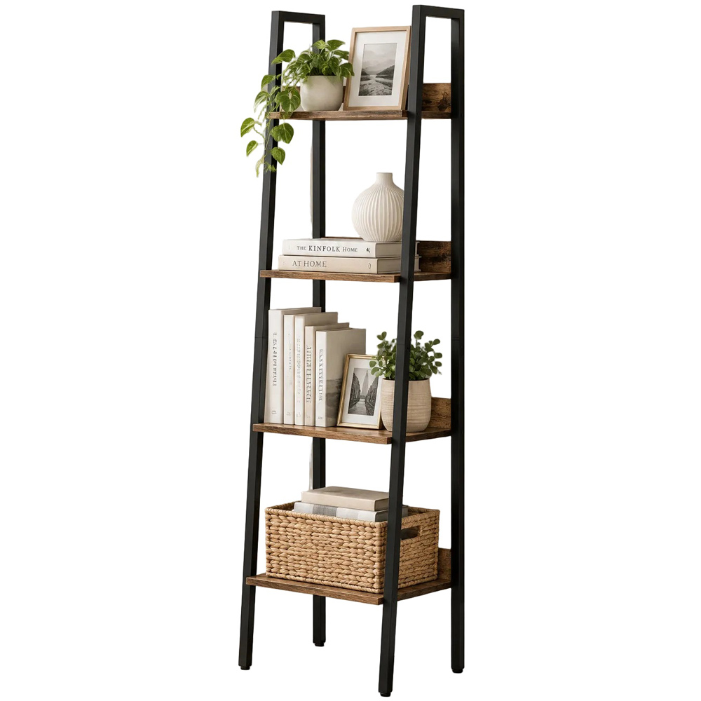 Modcraft 4 Shelf Black and Rustic Brown Industrial Ladder Shelf Image 2