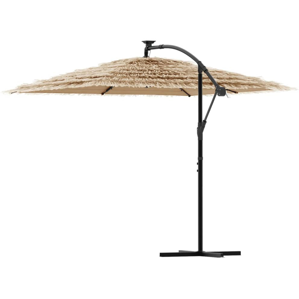 vidaXL Brown LED Light Straw Top Cantilever Parasol with Steel Pole 2.6m Image 5