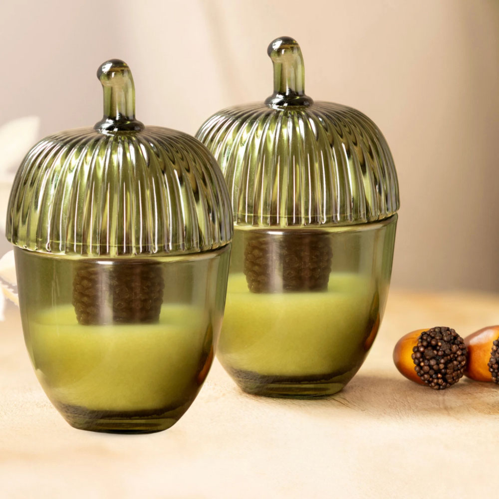 Garden Mile Green Acorn Decorative Candle Set 2 Pack Image 2