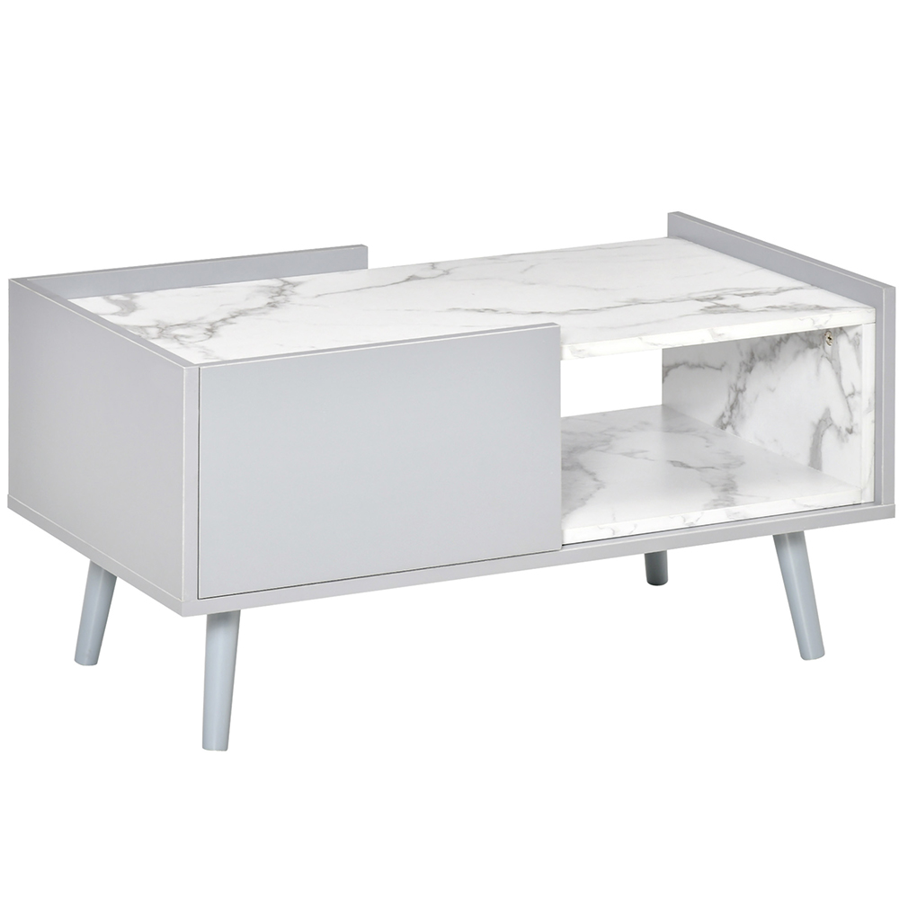 Portland Single Drawer Single Shelf Grey and White Marble Effect Coffee Table Image 2