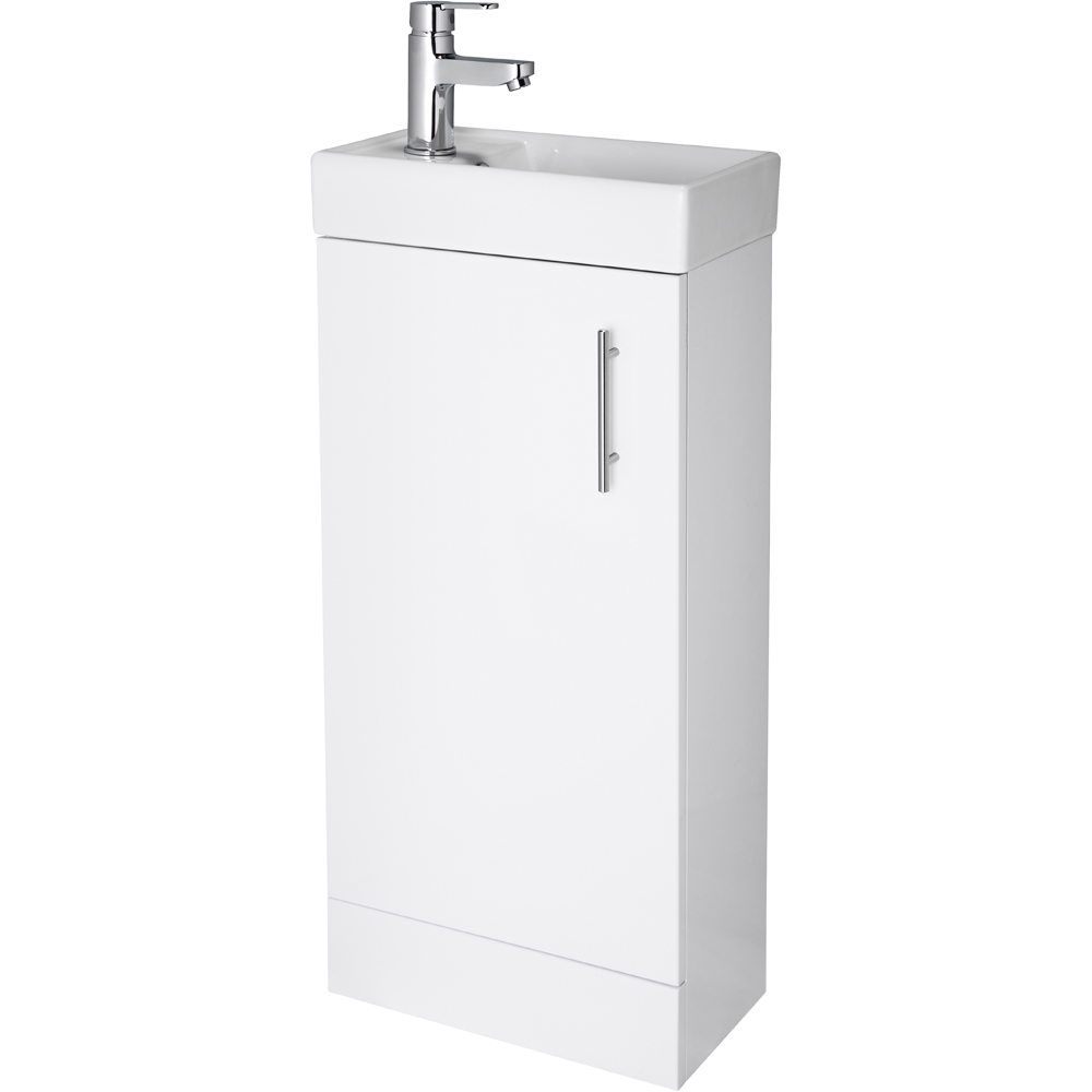 nuie Vault Single Door Gloss White Floor Standing Compact Vanity Unit with Ceramic Basin 400mm Image 1