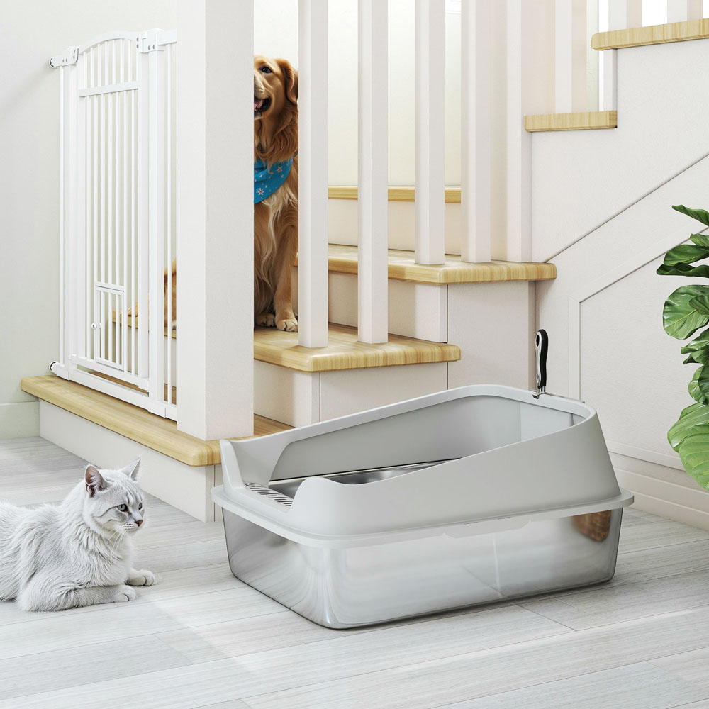 PawHut XXL Stainless Steel High Sides Cat Litter Box Image 4