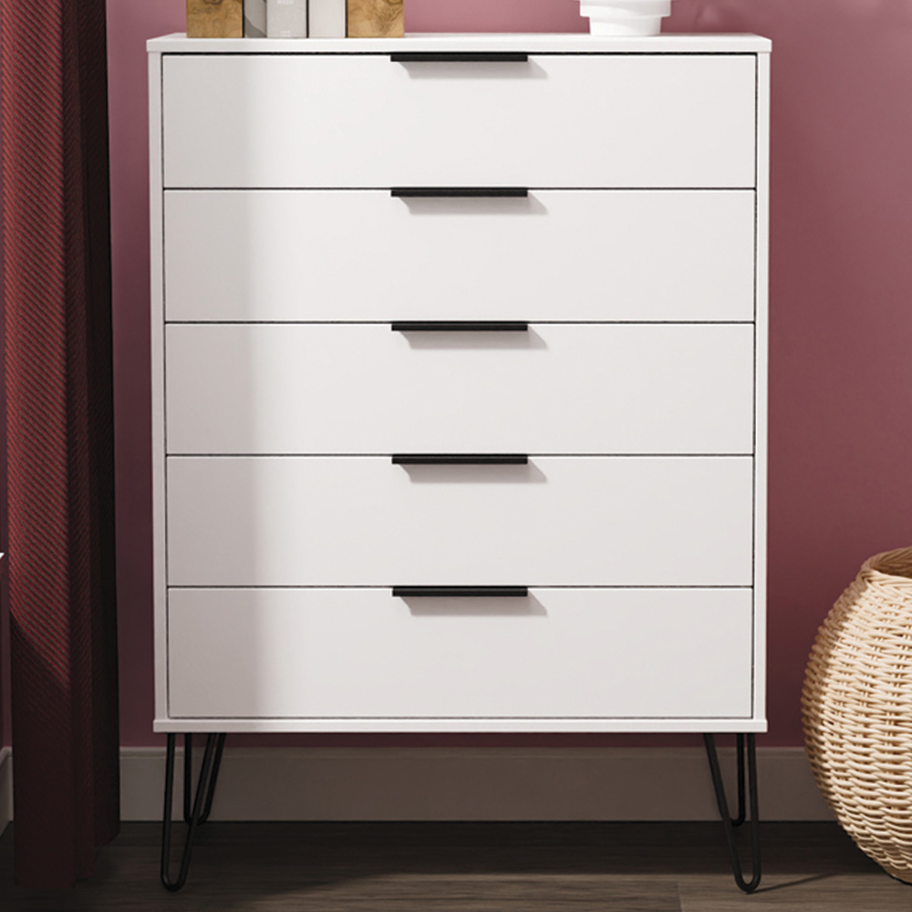 Crowndale Hong Kong 5 Drawer Matt White Chest of Drawers Ready Assembled Image 1
