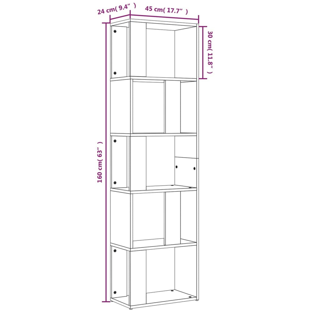 vidaXL 5 Shelf Smoked Oak Bookcase Image 9