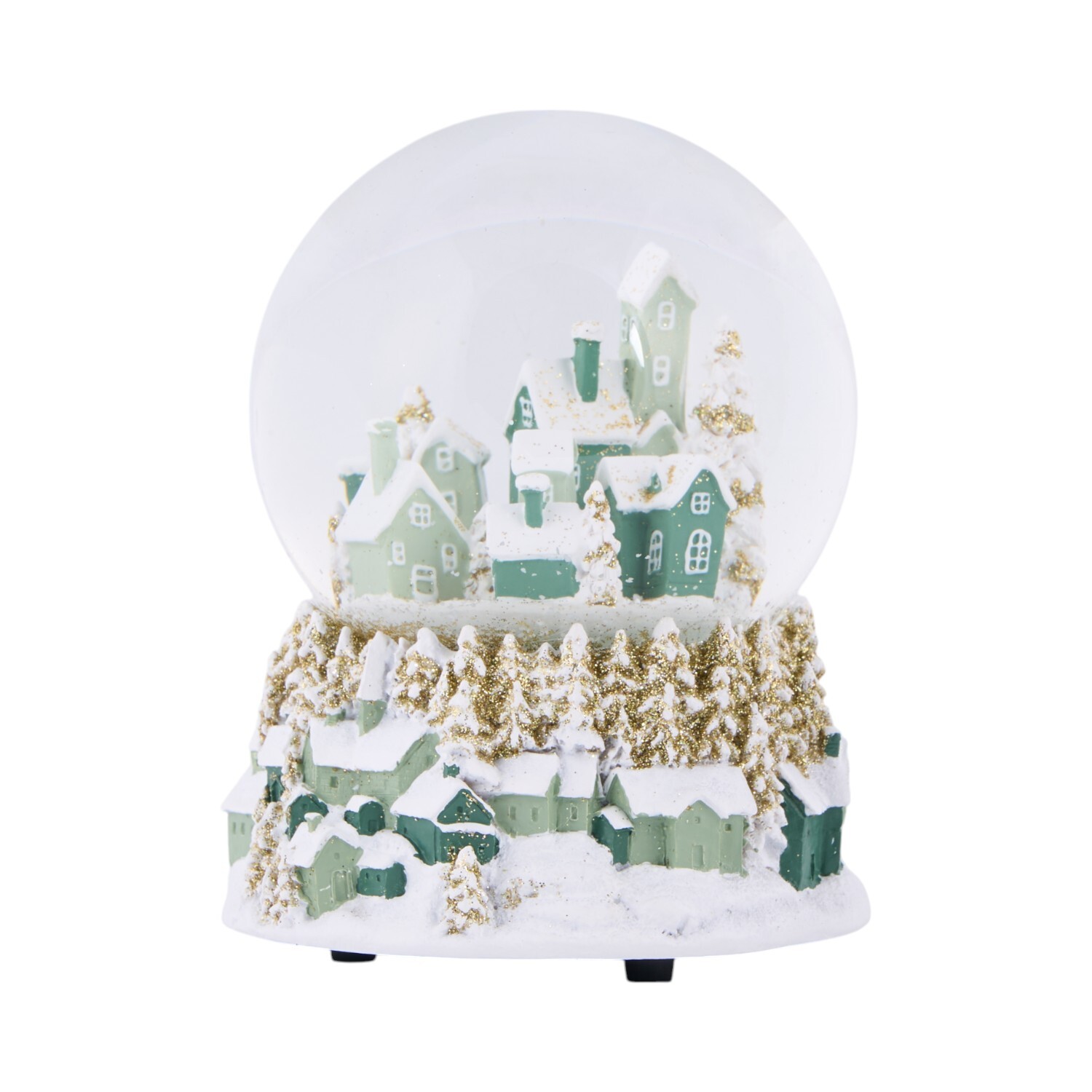 Village Scene Musical Snow GlobeWhite and Green Image 2