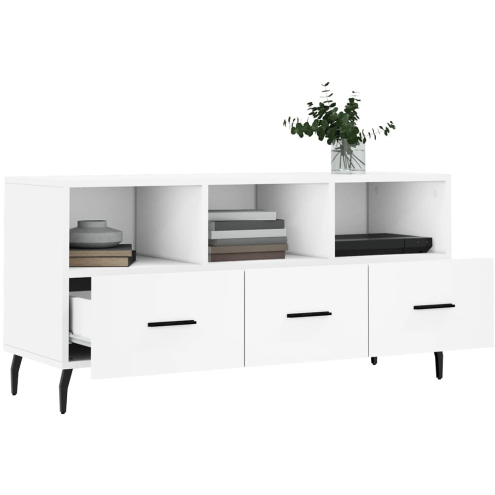 vidaXL 3 Drawer 3 Shelf White TV Cabinet Image 4