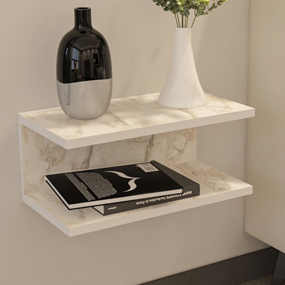 Decorotika Ramira 2 Shelf White Marble Effect Floating Bedside Table Image 1
