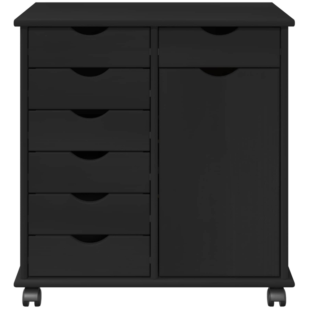 vidaXL Single Door 7 Drawer Black Rolling Storage Cabinet Image 3