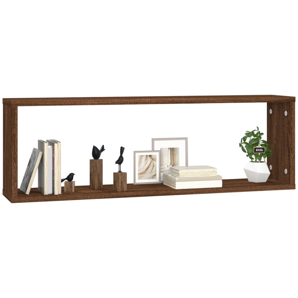 vidaXL 80cm Set of 4 Brown Oak Effect Cube Wall Floating Shelf Image 5