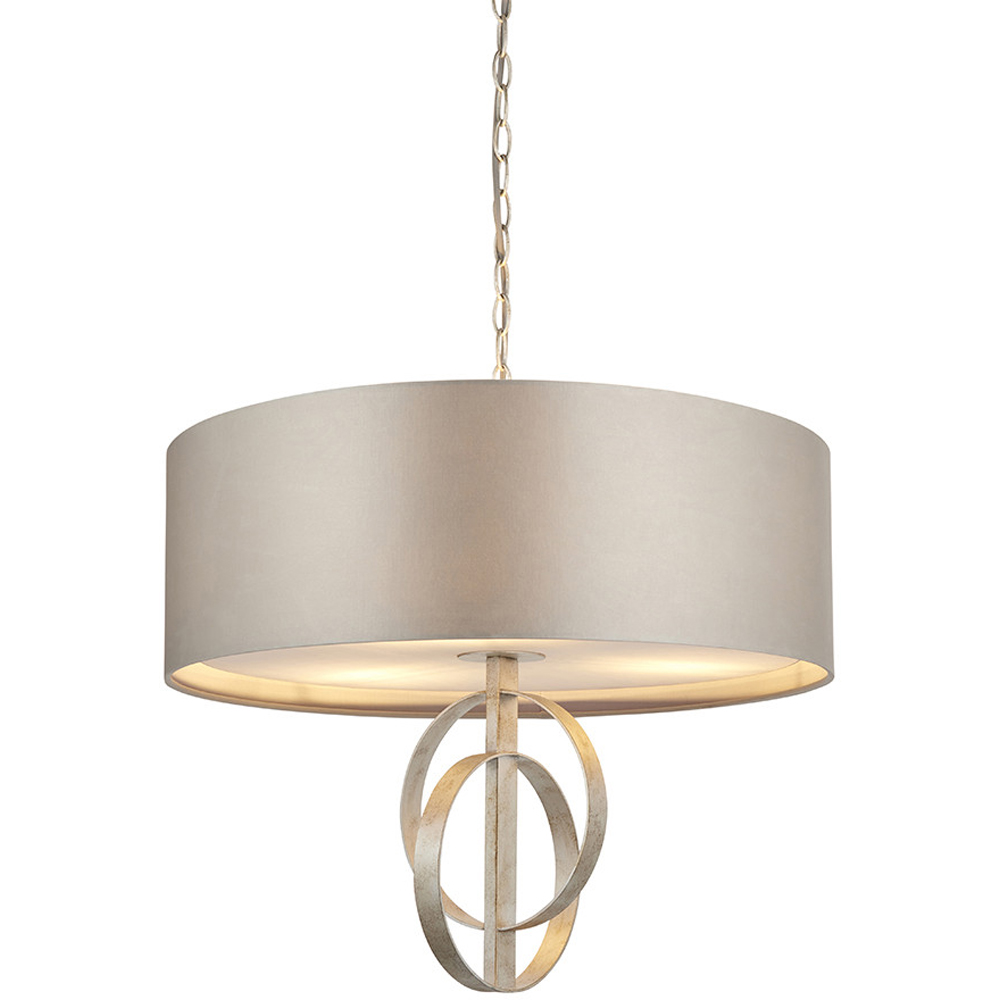 Merano Trento Antique Silver and Mink Satin Fabric 3 Light Pendant Ceiling Light Image 3