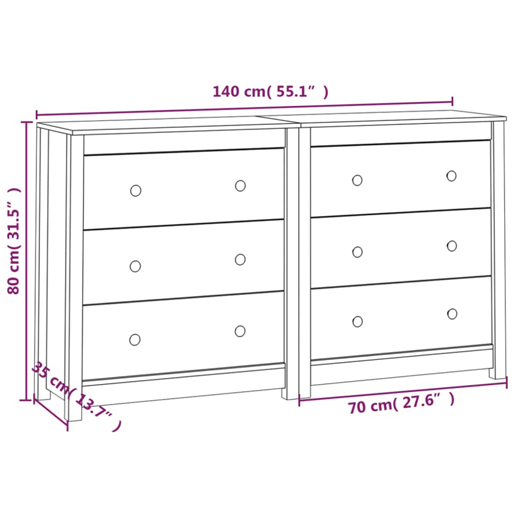 vidaXL 6 Drawer Natural Solid Pine Wood Sideboard Image 7