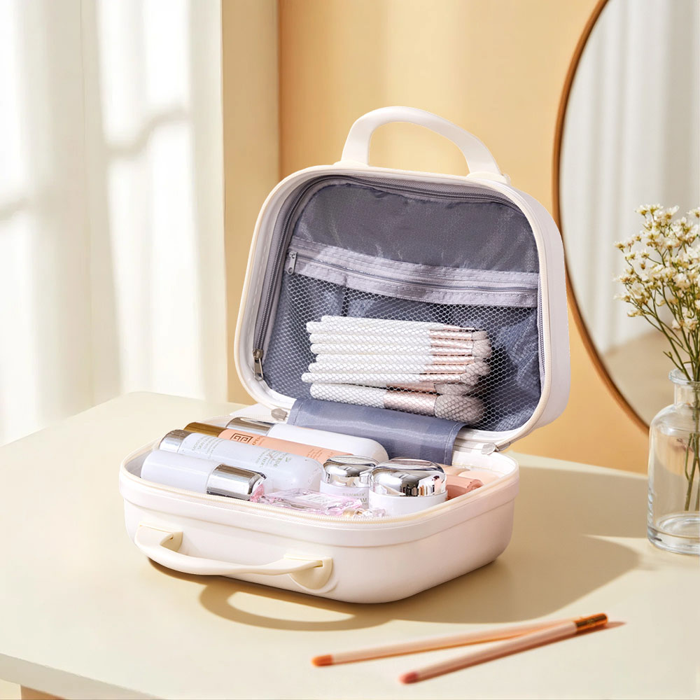 Living and Home White Portable Hard Shell Handheld Cosmetic Travel Case 30cm Image 2