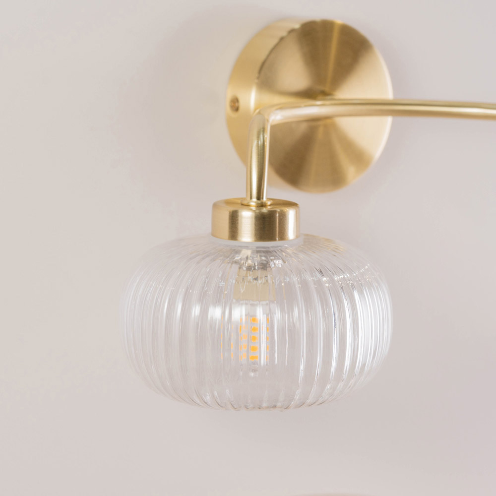 ValueLights Amaia Gold 2 Way Clear Ribbed Glass LED Wall Light Image 5