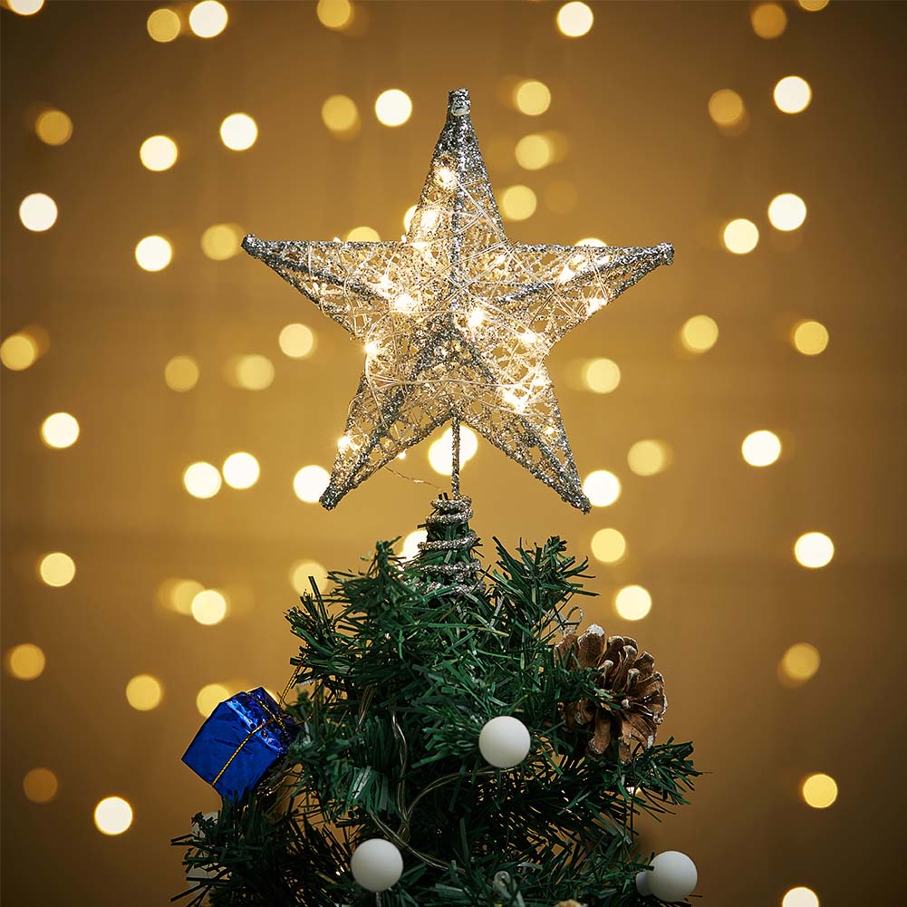 Living and Home Silver Star Christmas Tree Topper 20cm Image 1