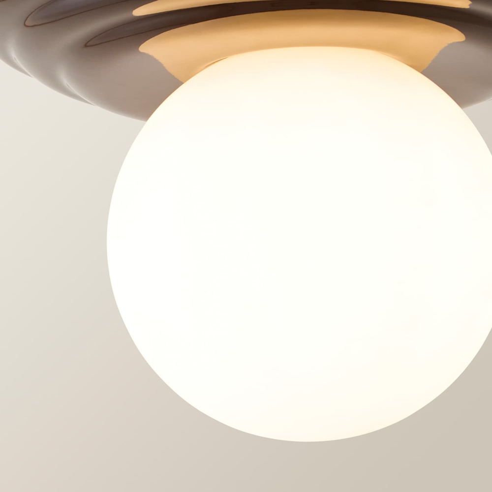 ValueLights Rue Frosted Glass Shade Chocolate Ribbed Ceramic Base Flush Ceiling Light with Bulb Image 3