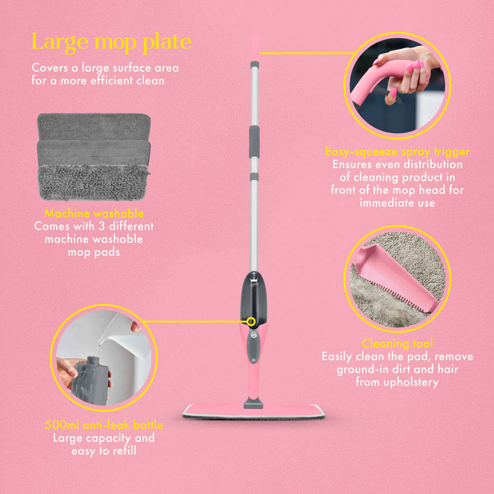 Swan Lynsey 2-in-1 Pink Microfibre Spray Mop Image 7
