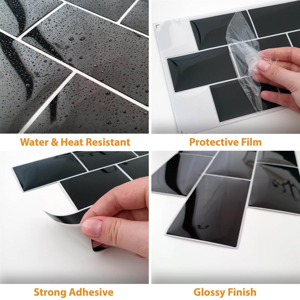 Walplus Black Metro Subway 3D Tile Sticker 20 Pack Image 7