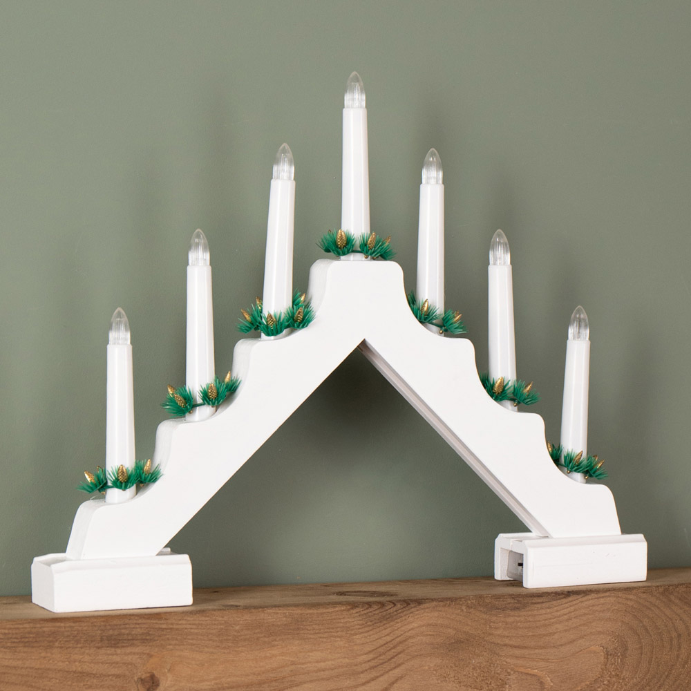 Samuel Alexander 7 Warm White LED Light Up White Christmas Candle Bridge Image 9