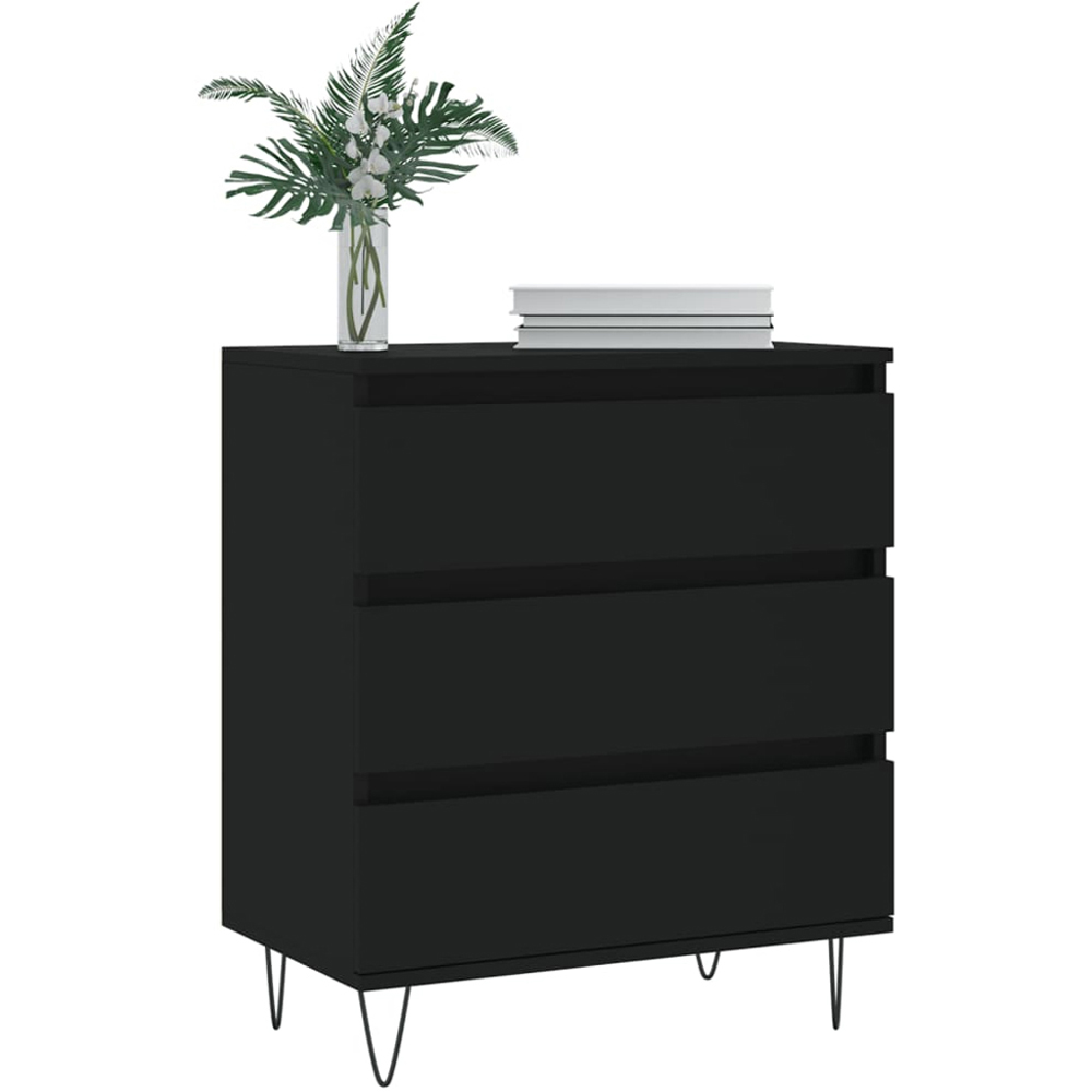 vidaXL 3 Drawer Black Wooden Sideboard with Metal Legs Image 3