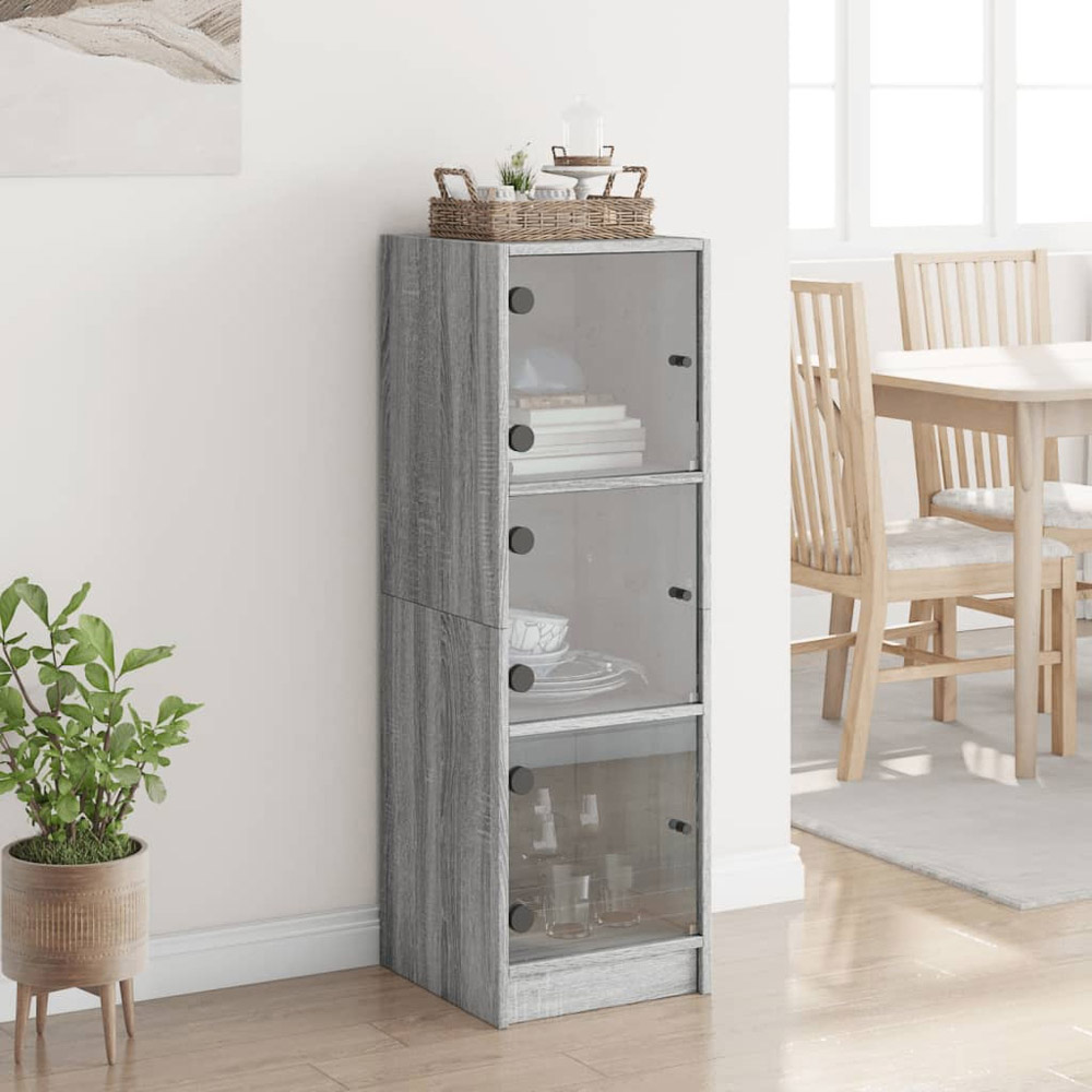 vidaXL 3 Glass Door Grey Sonoma Highboard Image 3