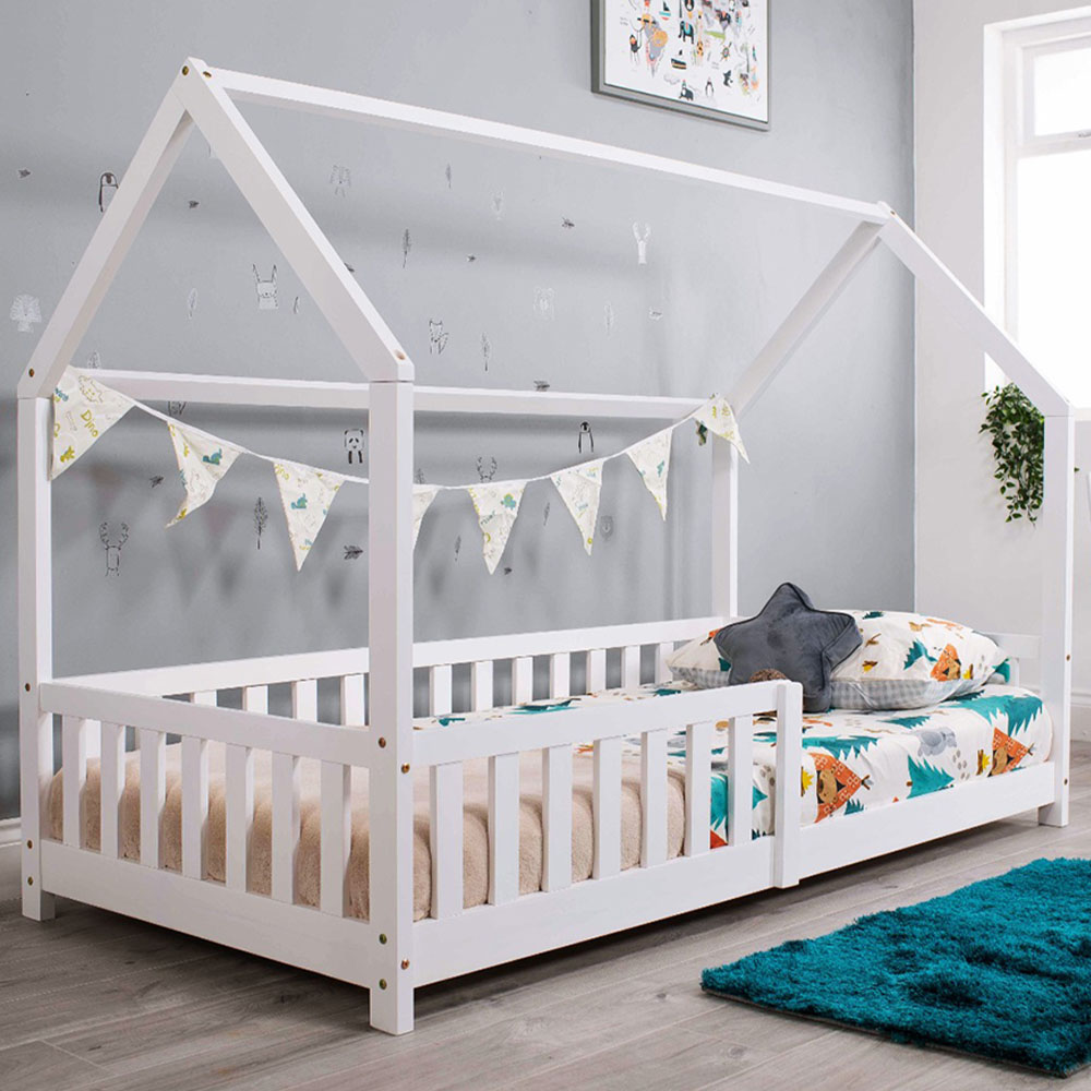 Flair Explorer Single White Playhouse Bed Frame with Rails Image 1