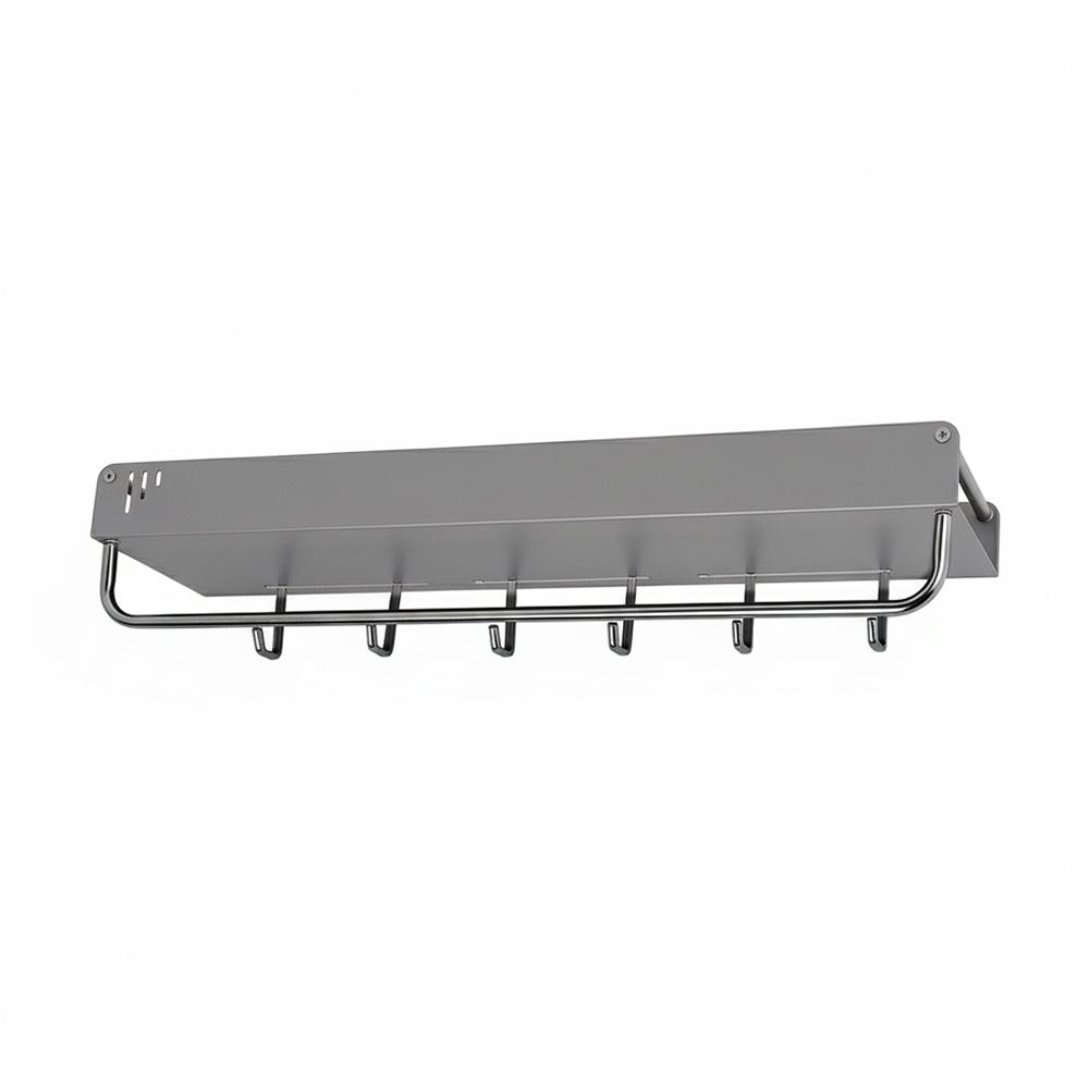 Living and Home Grey Wall Mounted Kitchen Spice Rack with Hook and Towel Rod Image 3