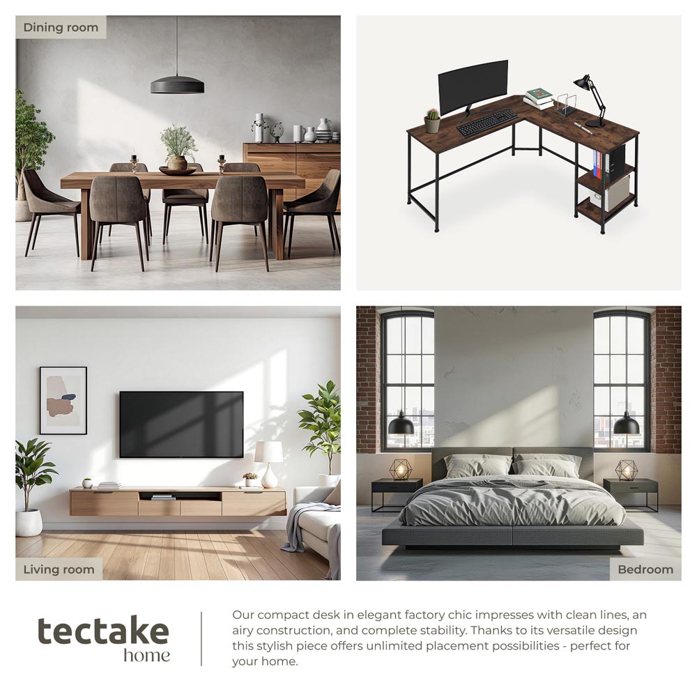 tectake Hamilton 2 Shelf Industrial Dark Wood Corner Desk Image 5