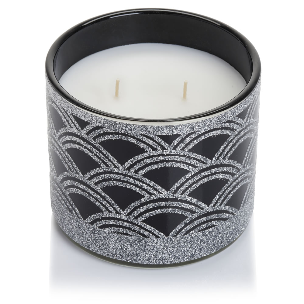 Wilko Art Deco Black and Silver Glass Candle Image 2