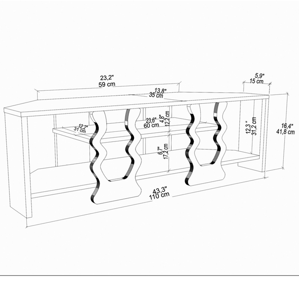 Decorotika Firal 2 Shelf Walnut and Black Corner TV Unit Image 7