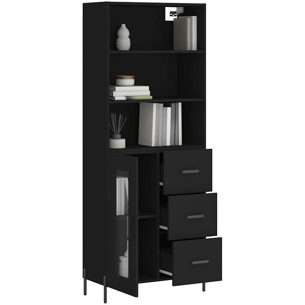 vidaXL Single 3 Drawer 3 Open Shelf Black Highboard Image 3