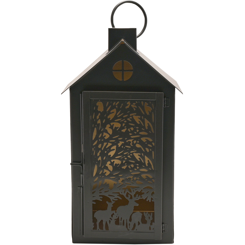 The Christmas Gift Co Black Medium Stag Silhouette House Lantern Image 3