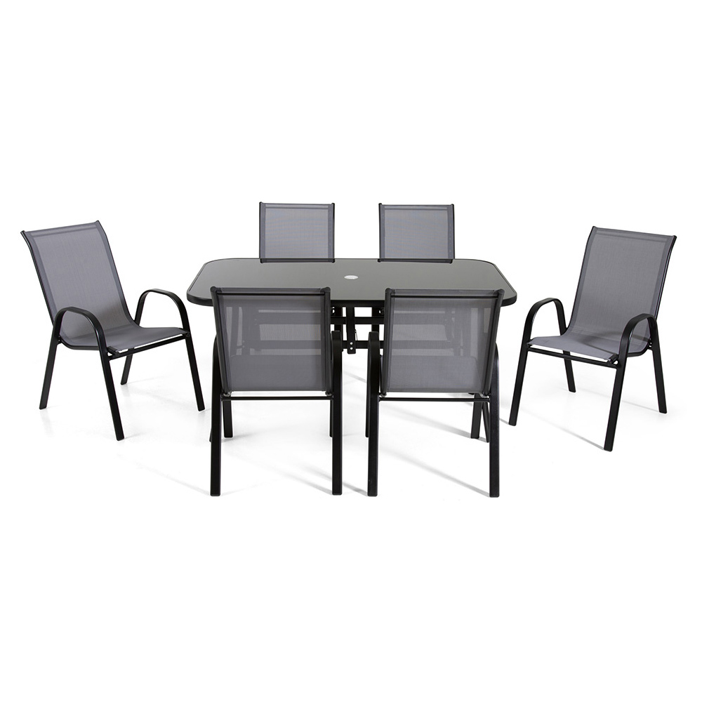 Outdoor Living Rufford 6 Seater Garden Dining Set Black and Grey Image 6