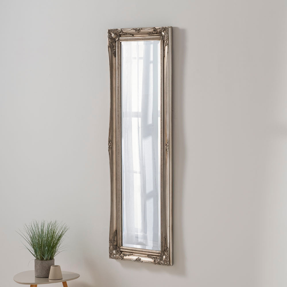 Yearn Silver French Style Carved Narrow Bevelled Mirror 135 x 45cm Image 2
