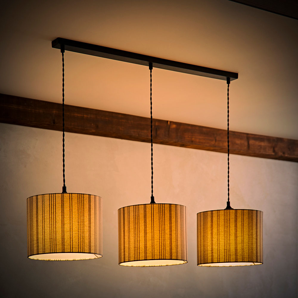 ValueLights Hallie Linen Stripe Drum Shade 3 Drop Black Diner LED Ceiling Pendant Light Image 2