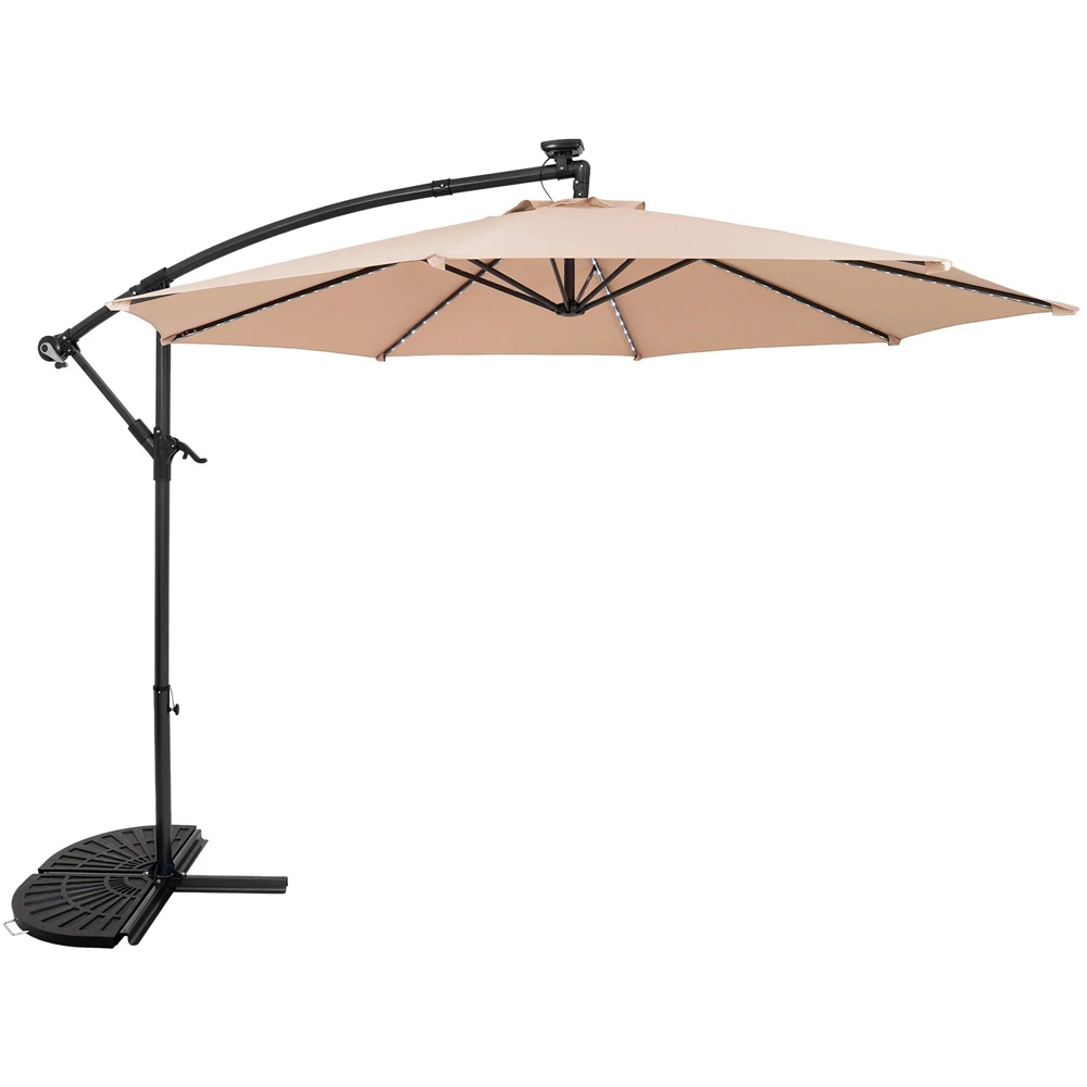 MonsterShop Beige LED Cantilever Parasol with Half Fan Base 3m Image 1