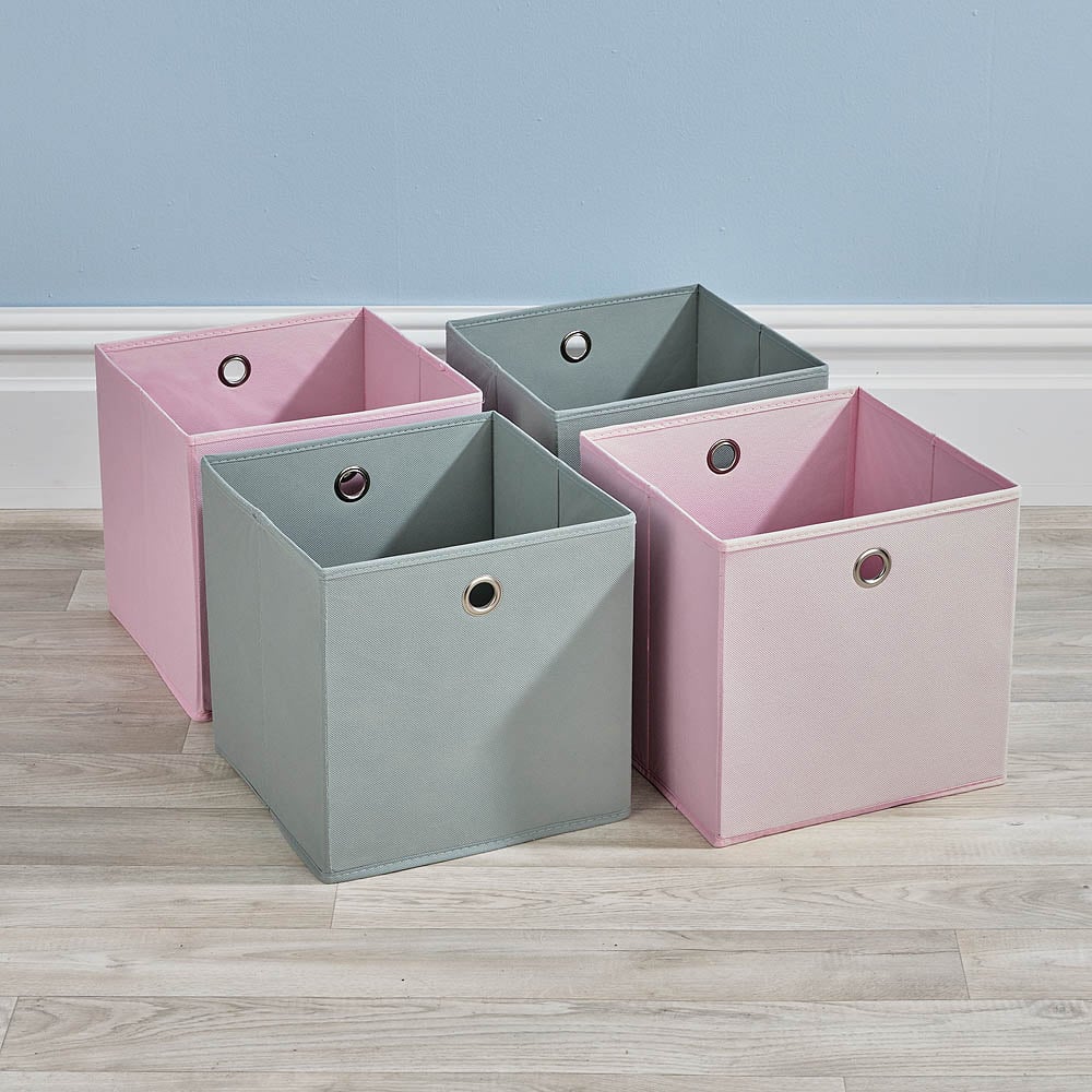Home Source Pink and Grey Fabric Storage Box 4 Pack Image 2