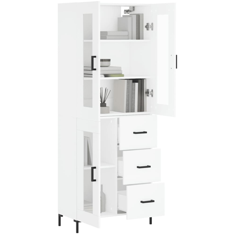 vidaXL 3 Glass Door 3 Drawer White Highboard Image 3
