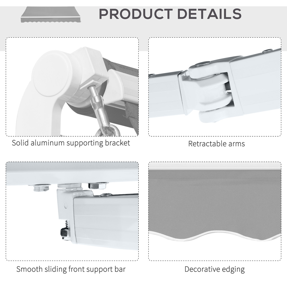 Outsunny Light Grey Aluminium Frame Manual Retractable Awning 4 x 2.5m Image 6