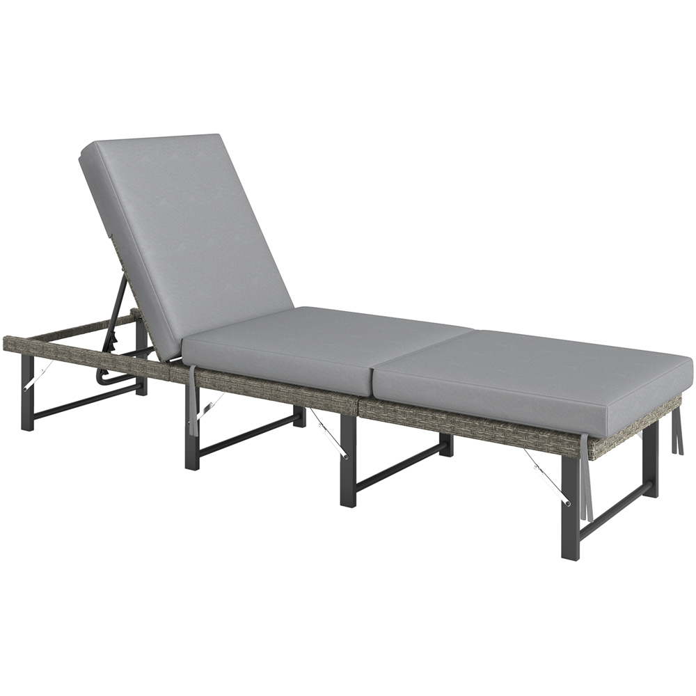 Outsunny Grey Cushion Rattan Adjustable Back Folding Sun Lounger Image 2