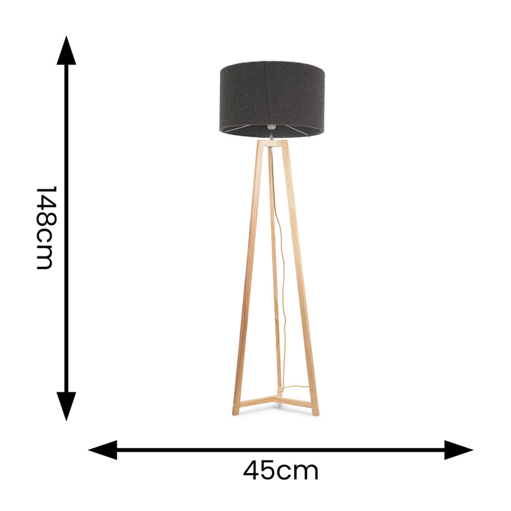 ValueLights Lottie Charcoal Boucle Drum Shade Natural Wood Tripod LED Floor Lamp Image 4