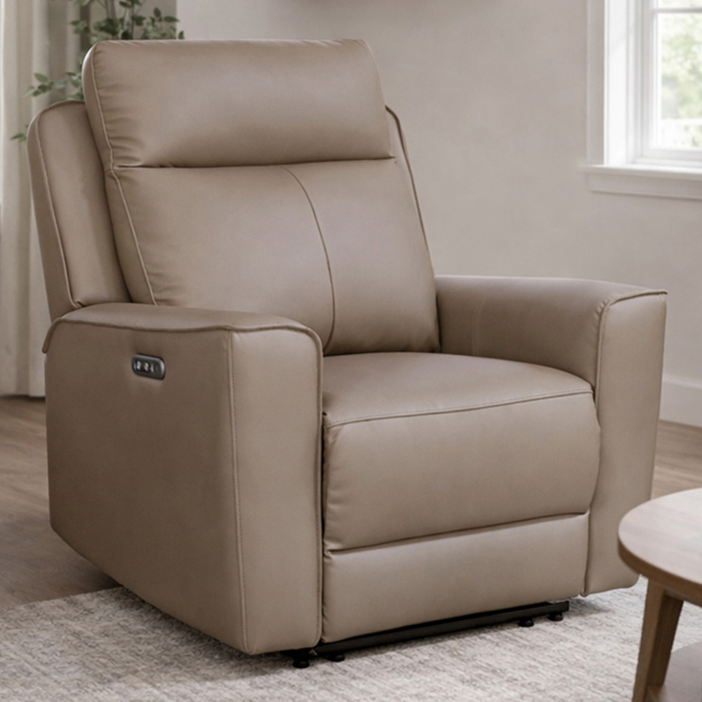 Aspire Elmhurst Mushroom Leather Power Recliner Armchair with USB and USB-C Charging Image 1