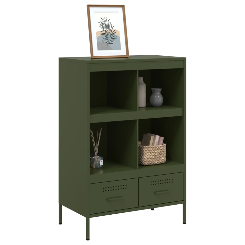 vidaXL 2 Drawer 4 Shelf Green Cold-Rolled Steel Highboard Image 4