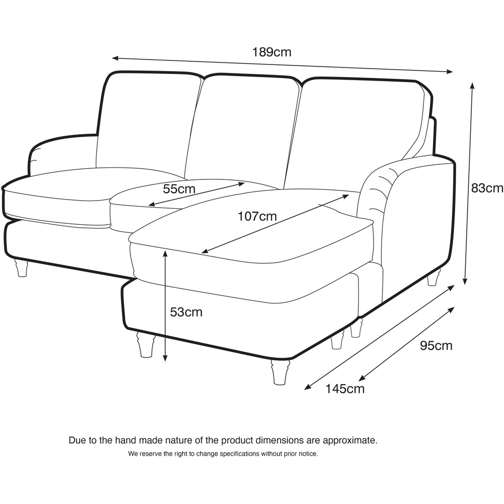 The Vienna 3 Seater Charcoal Right Hand Chaise Sofa Image 6